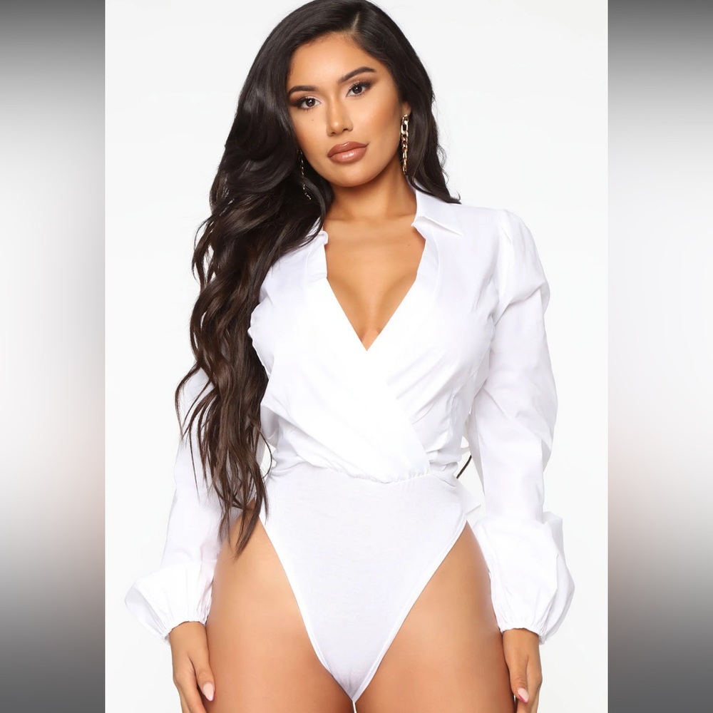 Fashion Nova White Plunge Bodysuit